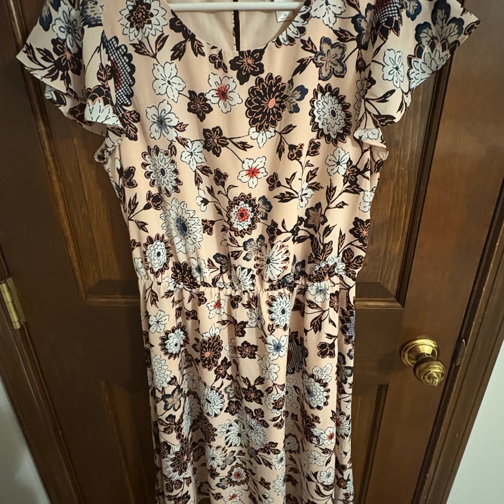 Loft Floral Print Dress with Ruffle Sleeves